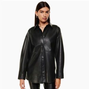 Aritzia Babaton Pelli Black Vegan Leather Shirt Jacket Medium AS IS